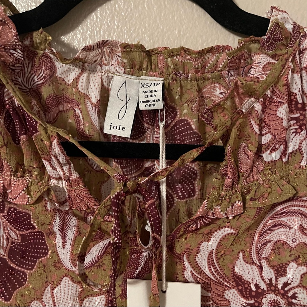 NWT JOIE Green Ruffle Sleeve Floral Blouse - Picture 3 of 4